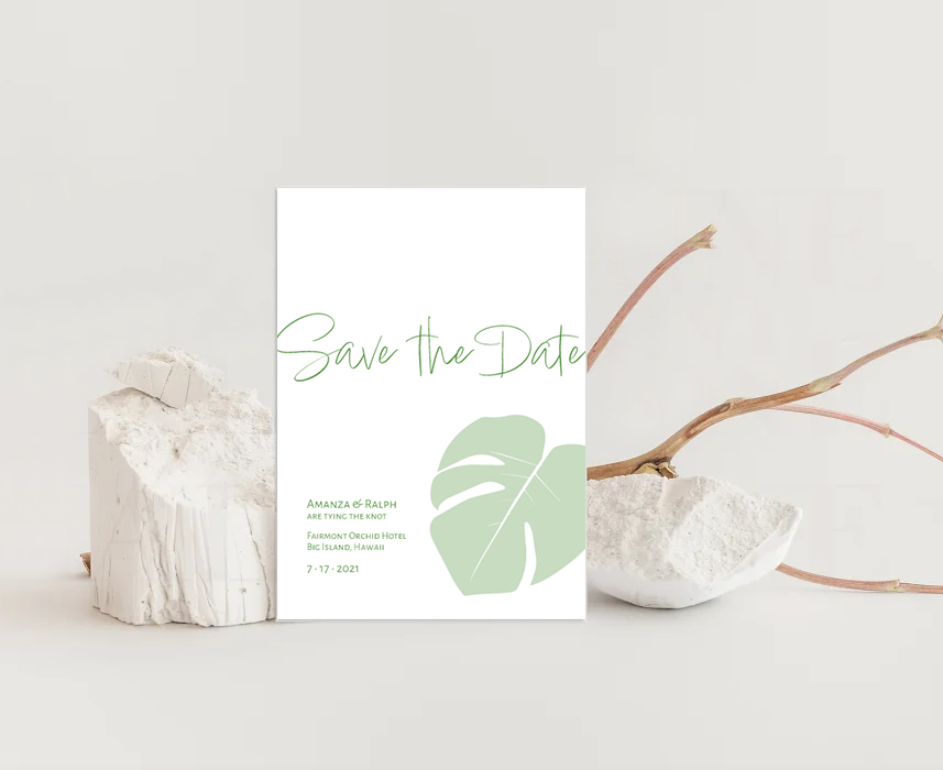 Coastal Modern Invitation Monstera Design